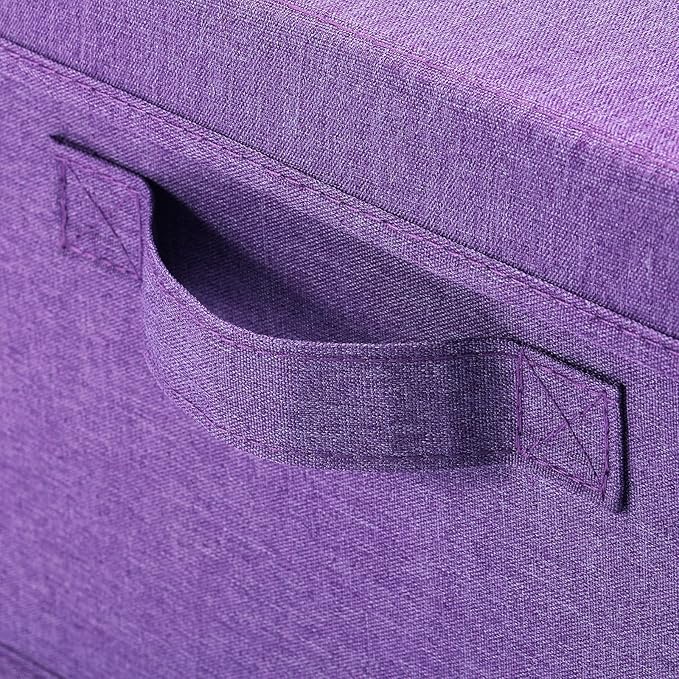 HOONEX Foldable Storage Bins with Lids, Pack of 2, Storage Boxes with 2 Carrying Handles and Sturdy Heavy Cardboard, 16.5" L x 11.8" W x 7.5" H for Shoes, Books, Clothes, Purple-NeatNest