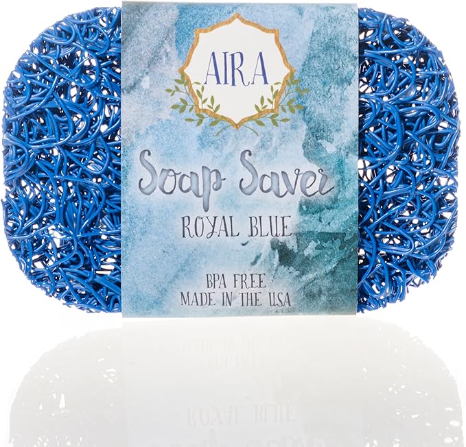 Aira Soap Saver - Soap Dish & Soap Holder Accessory - BPA Free Shower & Bath Cleanser Holder - USA Made - Drains Water, Circulates Air, Extends Life - Easy to Clean, Fits All Dish Sets - Royal Blue-NeatNest