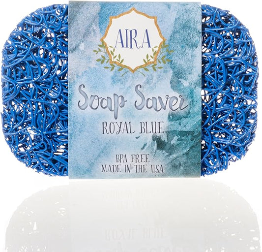 Aira Soap Saver - Soap Dish & Soap Holder Accessory - BPA Free Shower & Bath Cleanser Holder - USA Made - Drains Water, Circulates Air, Extends Life - Easy to Clean, Fits All Dish Sets - Royal Blue-NeatNest