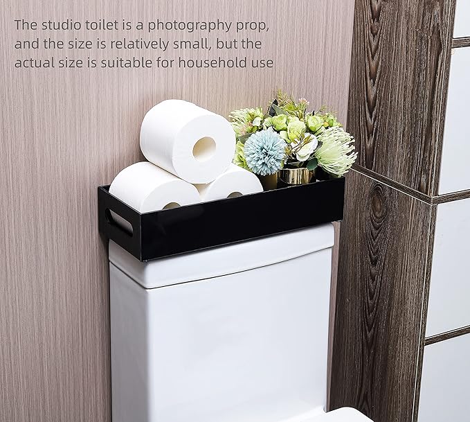 IEEK Toilet Paper Holder with Storage Acrylic Basket, Modern Tank Tray with Non-Slip Mat, Black Decor for Bathroom, Vanity, Bedroom, Entryway, Living Room-NeatNest