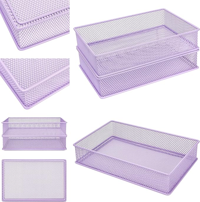 Annova Mesh Stackable Drawer Cabinet and Shelf Organizer Bins Storage Basket School Office Supply Holder Tray- Set of 2 (Light Purple, 6x9x2 Inch)-NeatNest