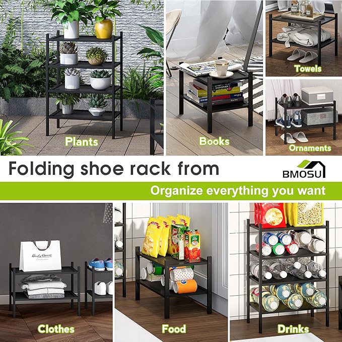 BMOSU 2-Tier Bamboo Small Shoe Rack Premium Stackable Shoe Shelf Storage Organizer for Hallway Closet Living Room Entryway Organizer(Black)-NeatNest