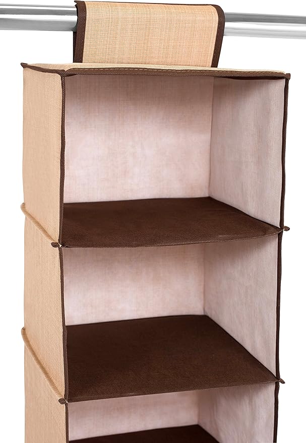Internet's Best Hanging Closet Organizer - 6 Shelf - Clothing Sweaters Shoes Accessories Storage - Brown - College Dorm Kids Room Essential - Beige-NeatNest