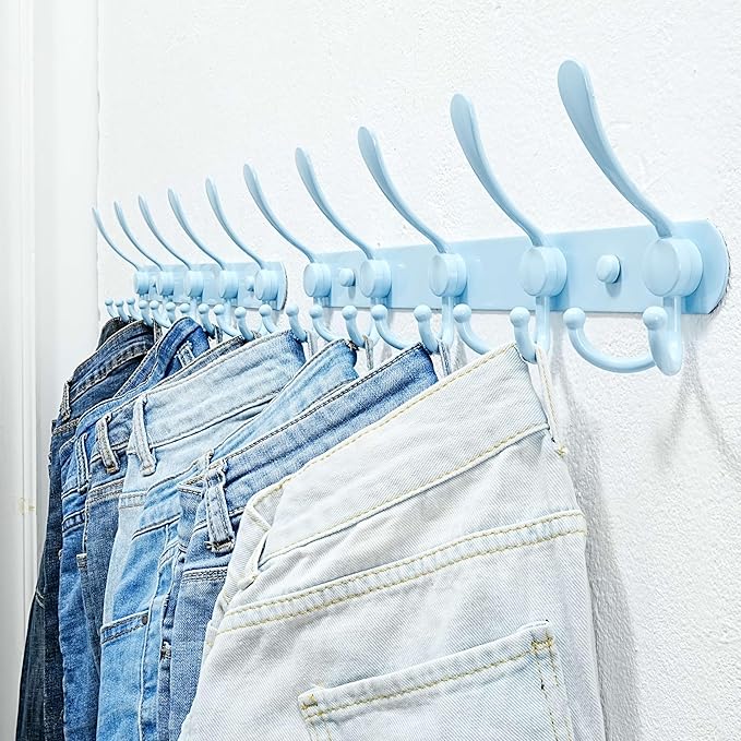 Dseap Coat Rack Wall Mounted - 5 Tri Hooks, Heavy Duty, Stainless Steel, Metal Coat Hook Rail for Coat Hat Towel Purse Robes Mudroom Bathroom Entryway, Blue-NeatNest