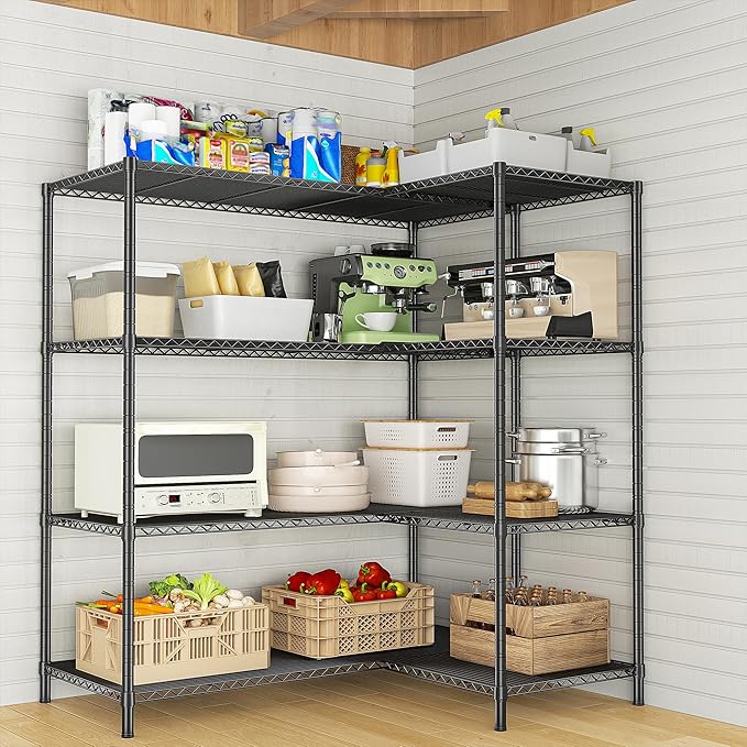 52.36''W Storage Shelves Metal Shelving Unit Load 1120LBS 4 Tier Wire Shelving for Storage Rack Adjustable Garage ShelvingGHeavy Duty for Pantry Kitchen Garage,52.36Wx13.78Dx59H,2PCS-NeatNest