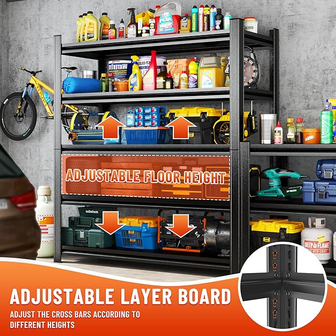 Heavy Duty 5-Tier Shelving Unit 3000LBS Capacity - Adjustable Steel Garage Shelves for Warehouse, Basement Storage(77'H x 39.4''W x 17.7''D)-NeatNest