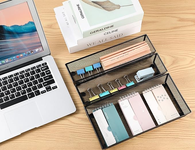 BYCY 3 Pack Mesh Flatware Drawer Organizer for Kitchen/Office/Home Tools,Spoon Knife Fork Organizers Box Utensil Tabletop Storage Tray (12 x 6 x 2 Inch)-NeatNest