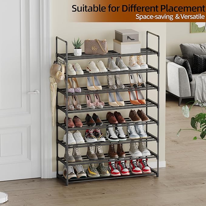 Shoe Rack, 8 Tier Tall Shoe Rack for Entryway, Shoe Orhanizer for Closet, Adjustable Shelf Height Metal Shoe Shelf, Shoe Stand for Front Door Entrance, Closet & Entryway-NeatNest