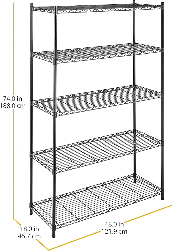 Whitmor Supreme 5 Tier Adjustable Shelving - 500 Pound Weight Capacity Per Shelf - Leveling Feet-NeatNest