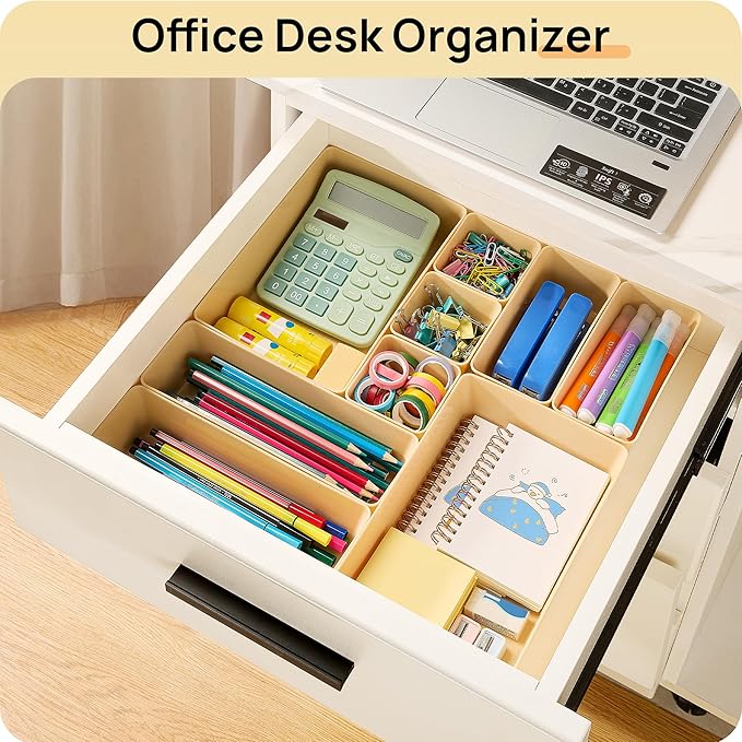 Vtopmart 25 PCS Plastic Drawer Organizers Set, 4-Size Versatile Bathroom and Vanity Drawer Organizer Trays, Storage Bins for Makeup, Bedroom, Kitchen Gadgets Utensils and Office-NeatNest