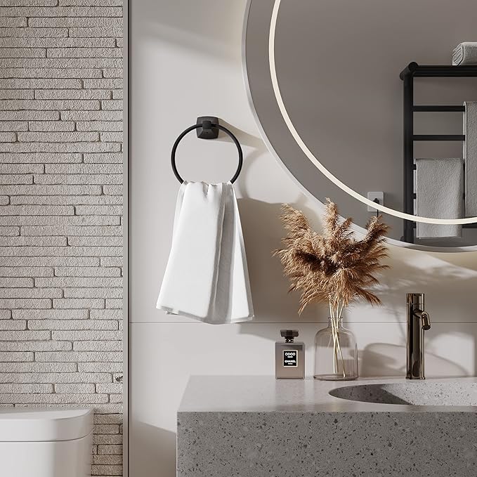 Hand Towel Holder for Bathroom Kitchen Matte Black Towel Ring Towel Hanger Stainless Steel and Zinc Alloy Wall Mount