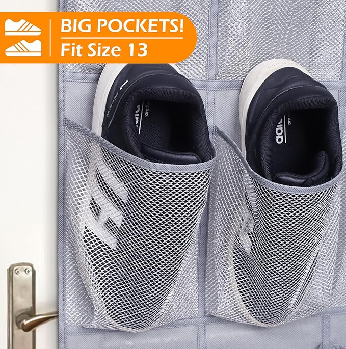MISSLO Sturdy Oxford Shoe Organizer for Closet Door Hanging Organizer 35 Large Pockets Hanging Shoe Rack for Closet Mesh Back of Doors Shoes Storage Door Hanger, Grey-NeatNest