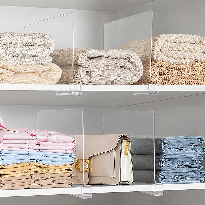 HBlife 12 Inches Tall [Extra Tall Version] Clear Shelf Dividers, 16 Pack Purse Organizer for Closet Perfect for Handbags, Acrylic Bookshelf for Organization-NeatNest