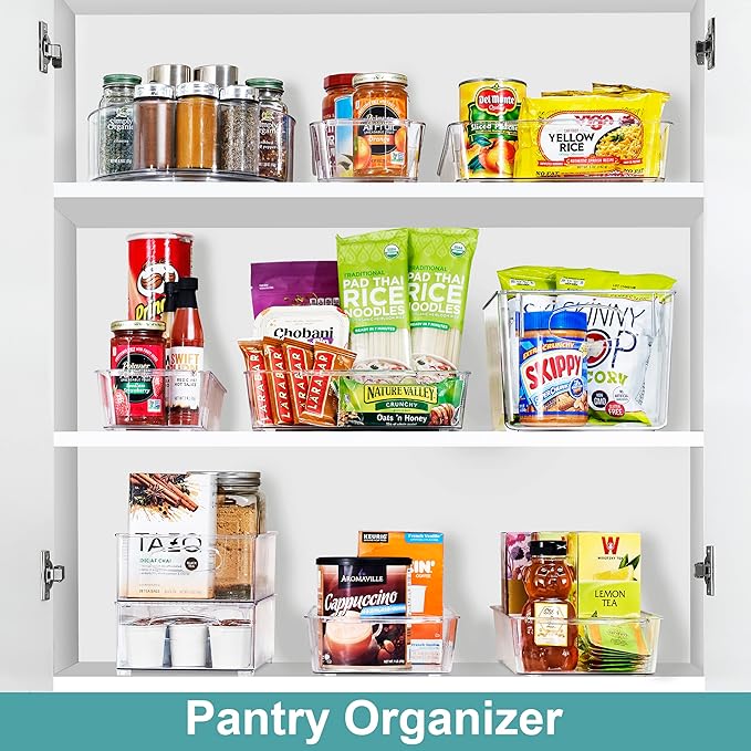 Sorbus Fridge Organizer on Wheels - Rolling Fridge Organizers and Storage Clear Design with Dividers & Handles for Kitchen Organization and Storage (Flat Top, Large - 2 Pack)