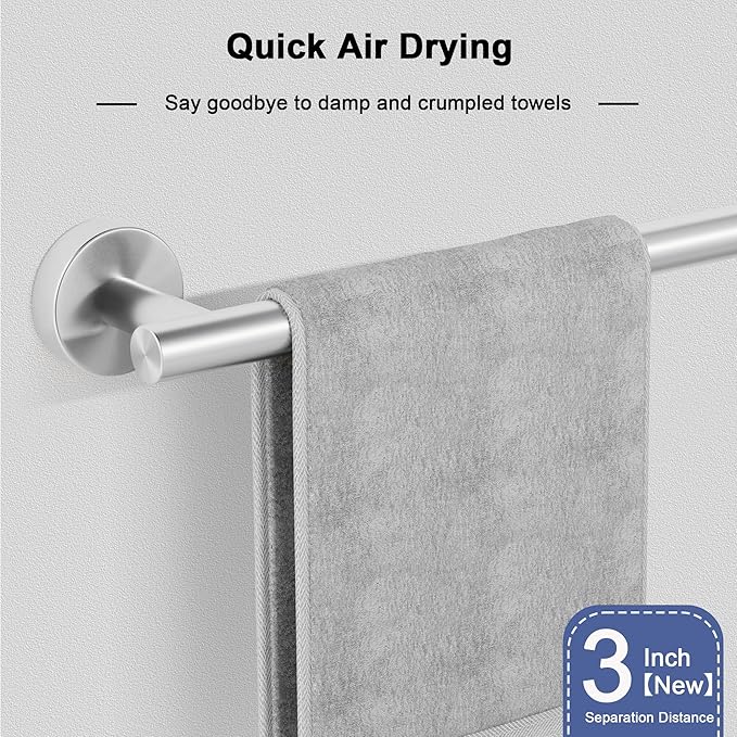 Brushed Nickel Towel Bar, 24 Inch Towel Racks for Bathroom Wall Mounted, SUS304 Stainless Steel Bathroom Towel Holder, Total Length 26.4 Inch Towel Bars-NeatNest