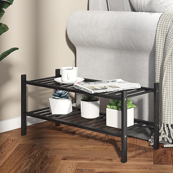 Shoe Rack, 2-Tier Bamboo Stackable Shoe Shelf Storage Organizer, Shoe Stand for Closet, Entryway and Hallway-NeatNest