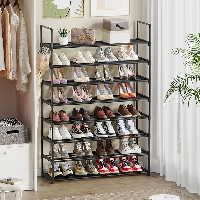 Shoe Rack, 8 Tier Tall Shoe Rack for Entryway, Shoe Orhanizer for Closet, Adjustable Shelf Height Metal Shoe Shelf, Shoe Stand for Front Door Entrance, Closet & Entryway-NeatNest