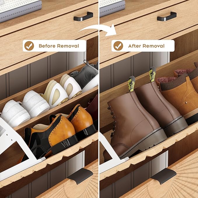 Brafab Shoe Storage Cabinet with 2 Flip Drawers&1 Small Drawer, Slim Entryway Shoe Organizer with Sun Pattern Doors for Sneakers,Light Beige-NeatNest