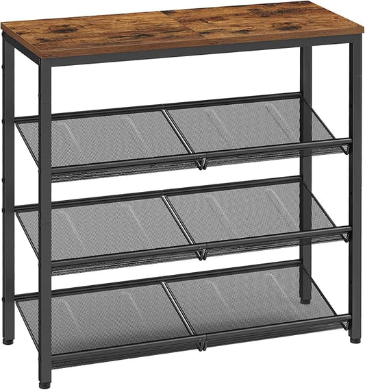 VASAGLE Shoe Rack for Entryway, 4-Tier Shoe Rack Organizer with Storage Shelves and Spacious Top, Freestanding, Adjustable, Industrial, Rustic Brown and Ink Black ULBS040B01-NeatNest