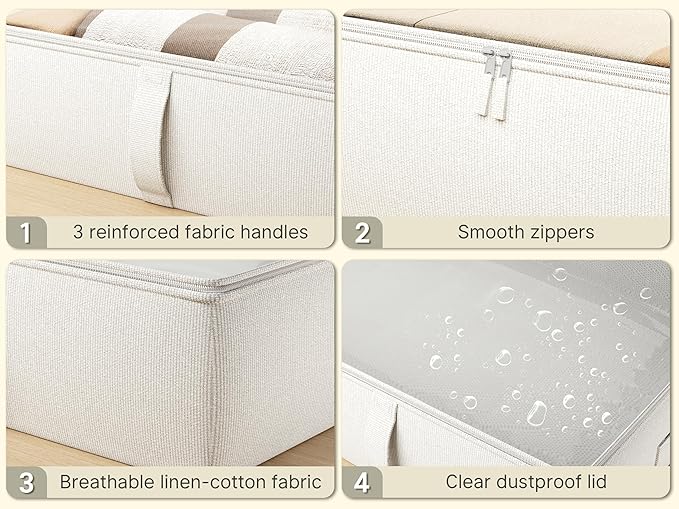 2-Pack Under Bed Storage, 6 Inches Tall Closet Organizers and Storage Bins with Sturdy Sidewalls/Bottom/4 Handles, Beige-NeatNest