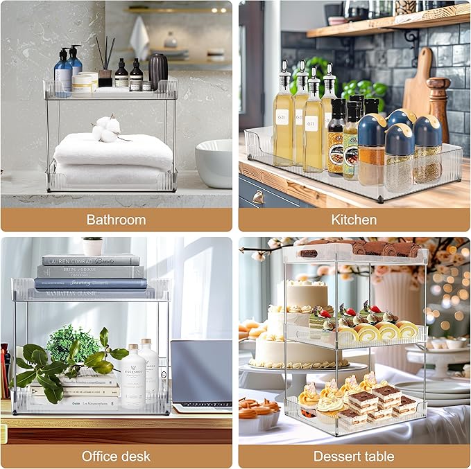 3-Tier Bathroom Counter Organizer, Multi-Purpose Cosmetics Skincare Shelf, Fits A4 Size Makeup Organizer for Office and Vanity Tray, Countertop Storage Solution for Kitchen,Bath.(Clear)-NeatNest