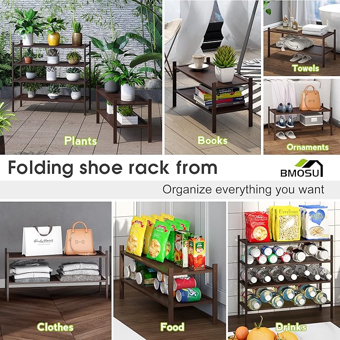 BMOSU 2-Tier Bamboo Shoe Rack Premium Stackable Shoe Shelf Storage Organizer for Hallway Closet Living Room Entryway Organizer(Brown)-NeatNest