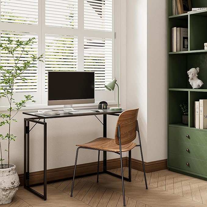 Folding Desk 40 Inch - Small Foldable Desk for Small Space Minimalist, Space Saving Collapsible Compact Desk Portable Table for Craft, Writing, Study and Work (No Assembly Required)-NeatNest