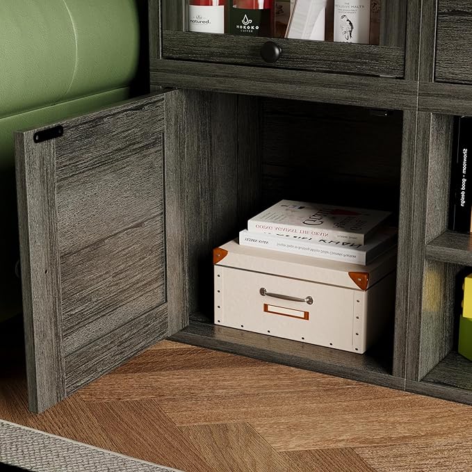 FUSUNBAO Magic DIY Cube Storage Organizer Stackable Cubes for Home Books Clothes Toy-Modular Cubby Storage System-Office Cubical-Bookcase Closet (French Oak,Door Cube)-NeatNest