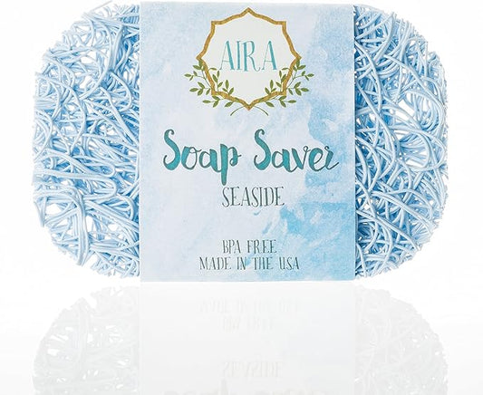 Aira Soap Saver - Soap Dish & Soap Holder Accessory - BPA Free Shower & Bath Cleanser Holder - USA Made - Drains Water, Circulates Air, Extends Life - Easy to Clean, Fits All Dish Sets - Seaside-NeatNest