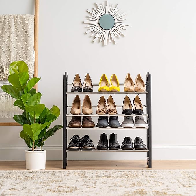IRIS USA 2-Tier Shoe Rack, Up to 10 Pairs, 24" - 45" L Extendable Shoe Shelf, for Entryway Mudroom, Extendable Shoe Organizer for Closet, Stackable Shoe Storage, Metal Shoe Shelf for Small Space