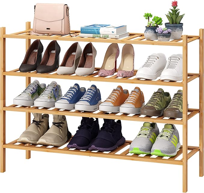 Shoe Rack, 4-Tier Long Shoe Rack for Entryway, Bamboo Wood Shoe Shelf for Closet & Hallway, Long 33IN | Beautiful | Functional | Sturdy | Durable-NeatNest