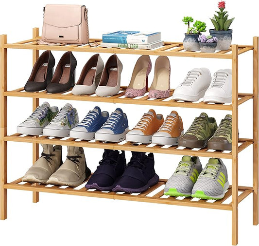 Shoe Rack, 4-Tier Long Shoe Rack for Entryway, Bamboo Wood Shoe Shelf for Closet & Hallway, Long 33IN | Beautiful | Functional | Sturdy | Durable-NeatNest