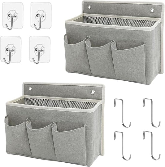 2-Pack Wall Hanging Organizer Bag/Hanging Baskets with Large Mesh Compartment & 3 Pockets，Over the Door Organizer Space Saving Storage for Bedroom,RV Camper, Closet (Gray -2 Pack)-NeatNest