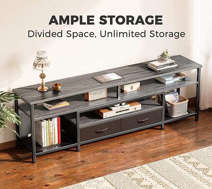 Huuger TV Stand for 65 70 Inch TV, Entertainment Center with Power Outlets and LED Lights, TV Console for Living Room, Media Console with Drawers and Shelves, Grey-NeatNest