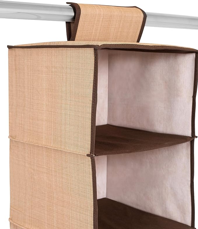 Internet's Best Hanging Closet Organizer - 6 Shelf - Clothing Sweaters Shoes Accessories Storage - Brown - College Dorm Kids Room Essential - Beige-NeatNest