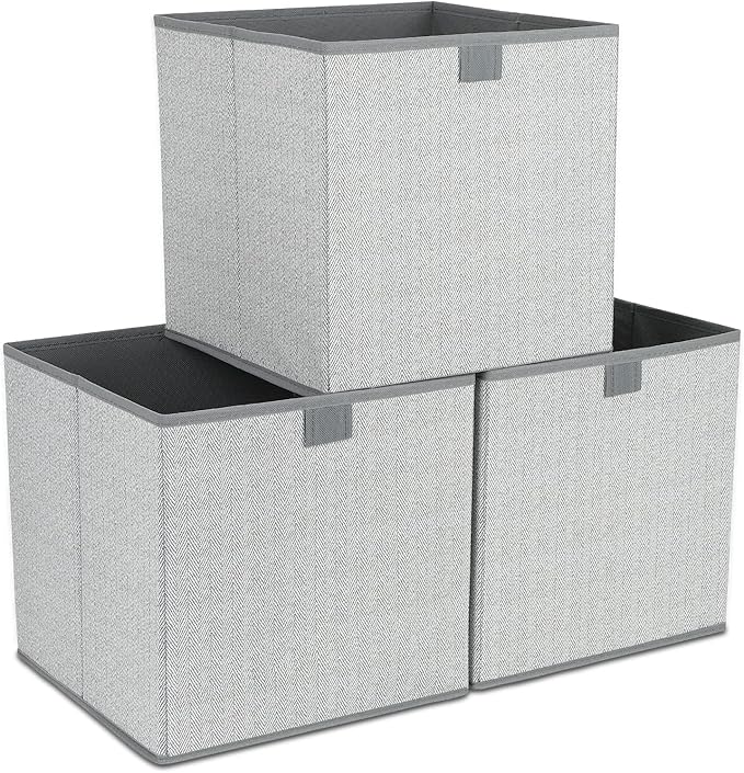 DAYARD Fabric Bins [3-Pack], Foldable Cube Baskets Storage Boxes for Shelves, Closet, Bookshelf, Nursery Organizer Containers, 12 x 12 x 12 inch Grey-NeatNest