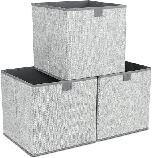 DAYARD Fabric Bins [3-Pack], Foldable Cube Baskets Storage Boxes for Shelves, Closet, Bookshelf, Nursery Organizer Containers, 12 x 12 x 12 inch Grey-NeatNest