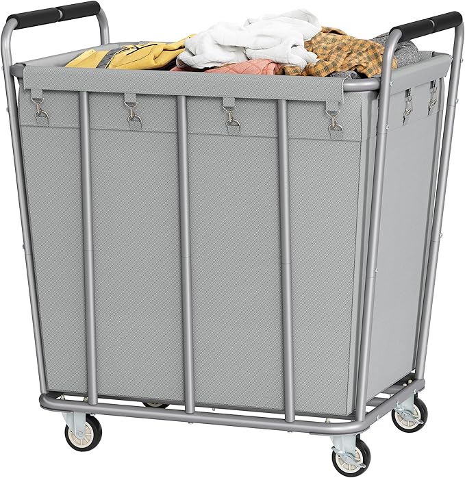 Hoctieon Large Laundry Cart with Wheels, 400L Heavy Duty Laundry Basket Organizer, Rolling Hamper Sorter for Clothes Storage, Industrial Dirty Clothes Hamper for Home & Hotel, Gray-NeatNest