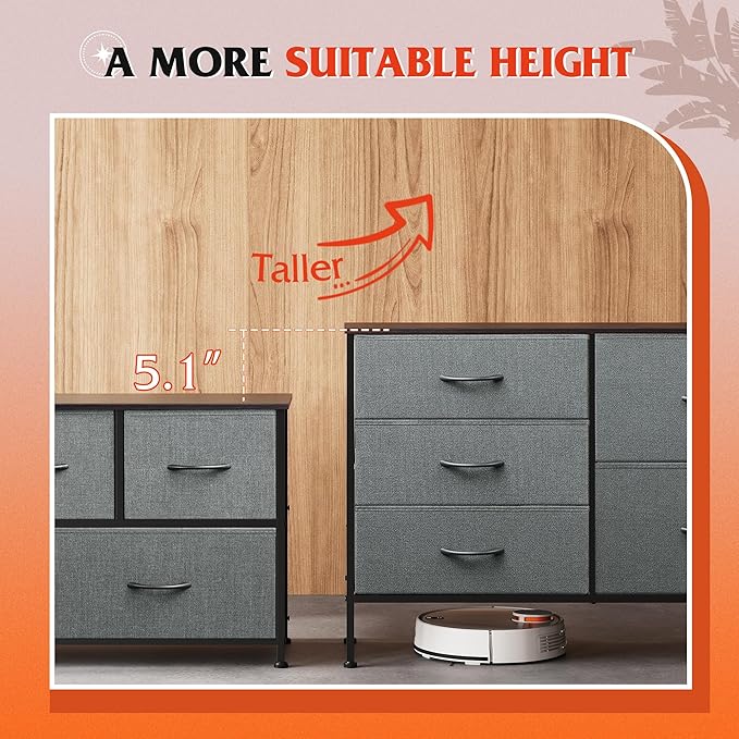 WLIVE Dresser for Bedroom with 5 Drawers, Wide Bedroom Dresser with Drawer Organizers, Chest of Drawers, Fabric Dresser for Living Room, Closet, Hallway, Dark Grey-NeatNest