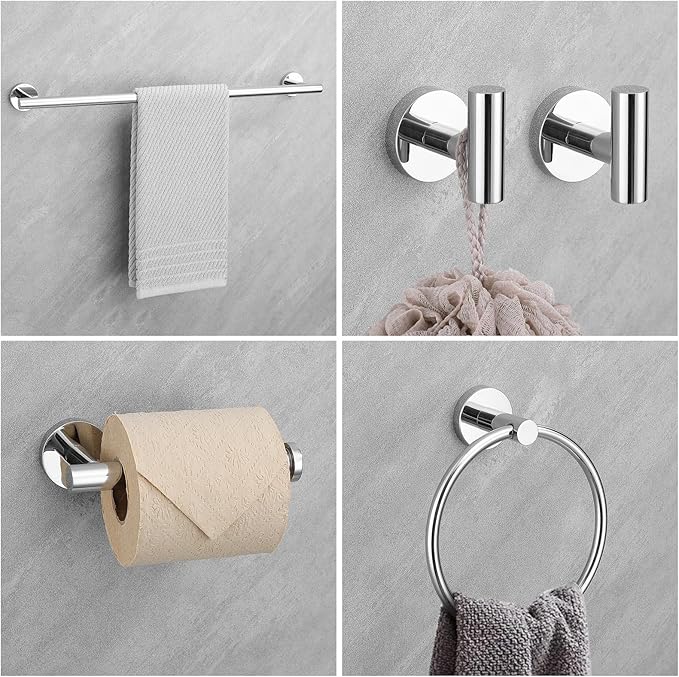 Chrome Bathroom Hardware Set, 6 Pieces Towel Bar Towel Holder Set Includes 19.68/23.6in Towel Bar, Toilet Paper Holder,Towel Ring and Towel Hook Wall Mount Bathroom Accessories Set-NeatNest