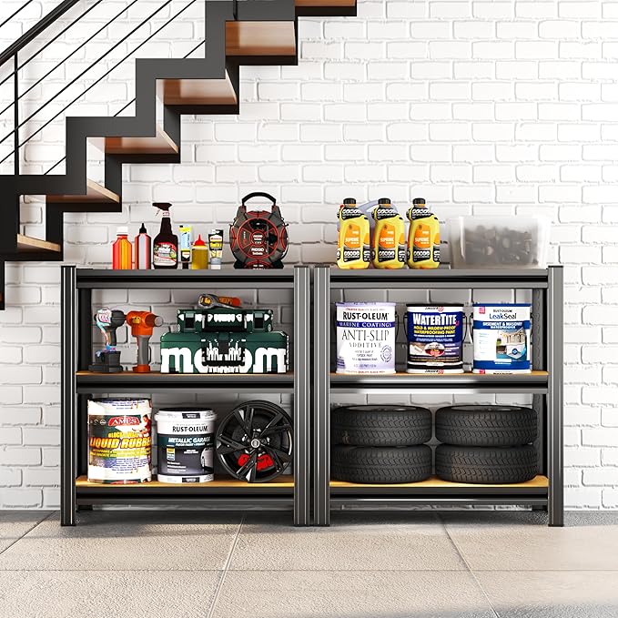 Garage Shelving, 3-Tier Adjustable Storage Shelves, Metal & Wood Pantry Shelf Organizer, Modern Garage Shelving Unit, Utility Storage, 29" W x 30" H x 12" D-NeatNest
