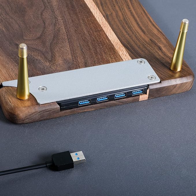 Monitor Stand Wood Riser with 4 USB Ports, Computer Monitor Stand with America Walnut Data Transfer Charging Hub -Compatible with Computer, Mac, PCs, Smartphone, 20.5*8.3in