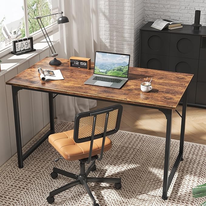 Huuger Computer Desk, 48 Inch Office Desk, Gaming Desk with Storage, Writing Desk Work Desk for Home Office, Study, Modern Simple Desk, Large Legroom, Metal Frame, Rustic Brown-NeatNest