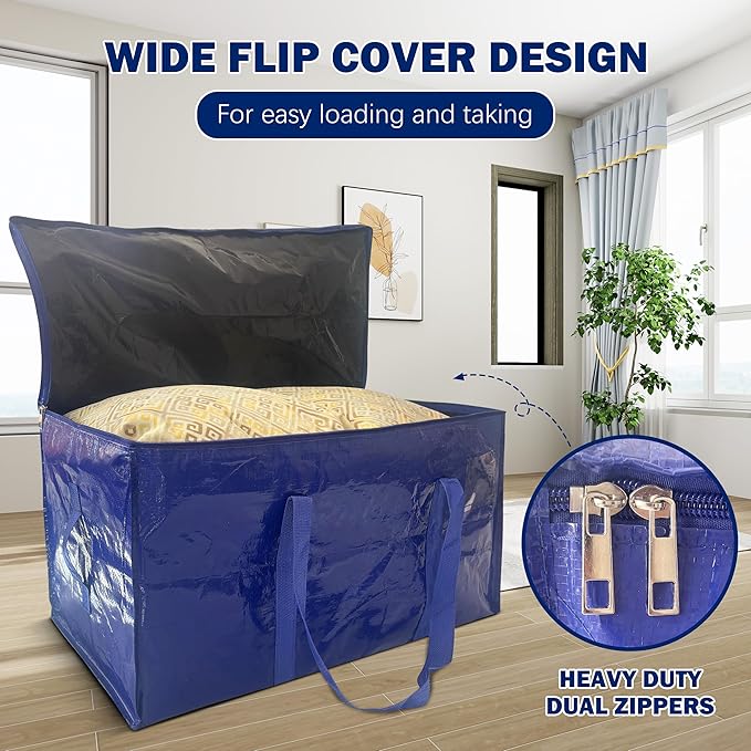 12 Pack Extra Heavy Duty Large Moving Bags with Strong Zipper & Carrying Handles, Sturdy Clothes Storage Bags Totes Bins, Packing Bag Move Boxes College Moving Supplies, Dark Blue - 24 gal-NeatNest