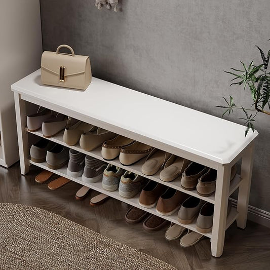 Wood Shoe Rack Bench for Entryway, 2 Tier Shoe Rack for Front Door Entrance, Shoe Bench with Shoe Storage for Entryway, Bedroom, 47.2"-NeatNest