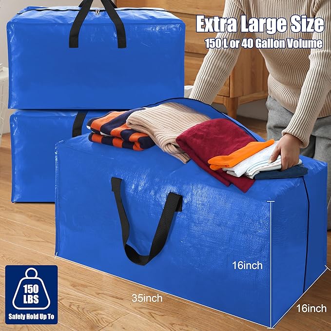 Cosy Family 8 Pack Heavy Duty Extra Large Moving Bags with Backpack Straps - Strong Handles & Zippers, Storage Totes For Space Saving, Fold Flat, Alternative to Moving Box (40 gal, Multicolored)-NeatNest