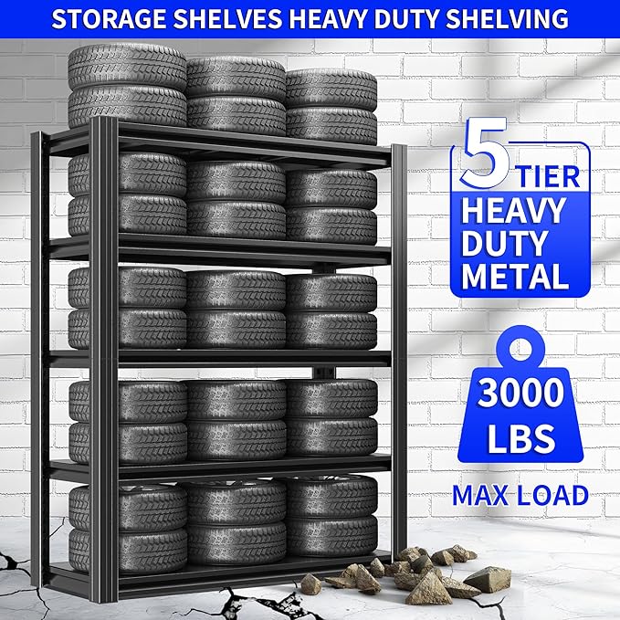 72" H Metal Storage Shelving, 3000LBS Heavy Duty Shelves Unit, Adjustable 5 Tier Storage Rack, Industrial Utility Shelf for Garage, Warehouse, Bedroom, Kitchen,24" D×48“W×72”H, Black-NeatNest