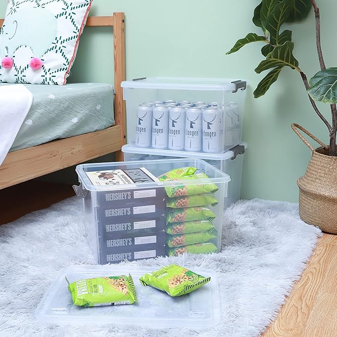 Citylife 32 QT Plastic Storage Bins with Latching Lids Stackable Storage Containers for Organizing Large Clear Storage Box for Garage, Closet, Kitchen, 8 Packs-NeatNest