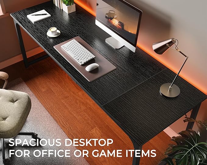 Huuger Computer Desk, 80 Inch Office Desk, Gaming Desk with Storage, Writing Desk Work Desk for Home Office, Study, Long Simple Desk, Large Legroom, Metal Frame, Black-NeatNest