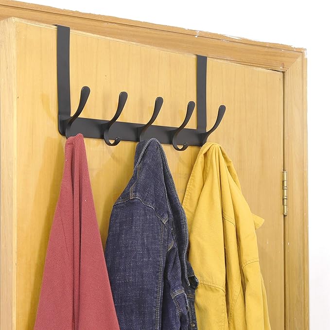 WEBI Over The Door Hook 5 Coat Hooks,Over The Door Towel Rack,Door Hanger Over Door Coat Rack for Hanging Clothes,Towels,Back of Bathroom,Bronze,2 Packs